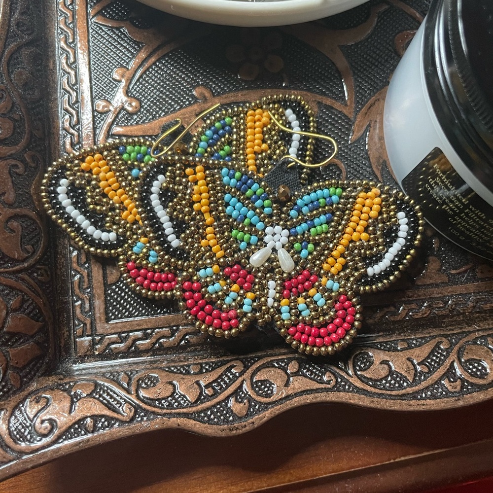 Artisan Beaded Felt Butterfly Earrings